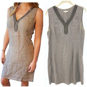 Lina Tomei Italy Linen Dress Womens Medium Rhinestone Beachy Coastal Resort Boho